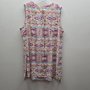 Cabi Avery Geometric Aztec Print Sheer Sleeveless Tunic Top Multicolor Size XL